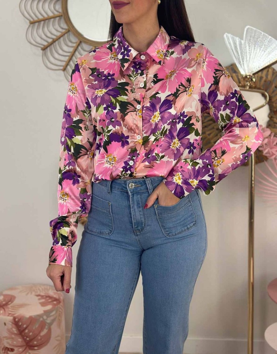 QUINCE MODAS Camisa Saten Floral | Camisas Y Tops