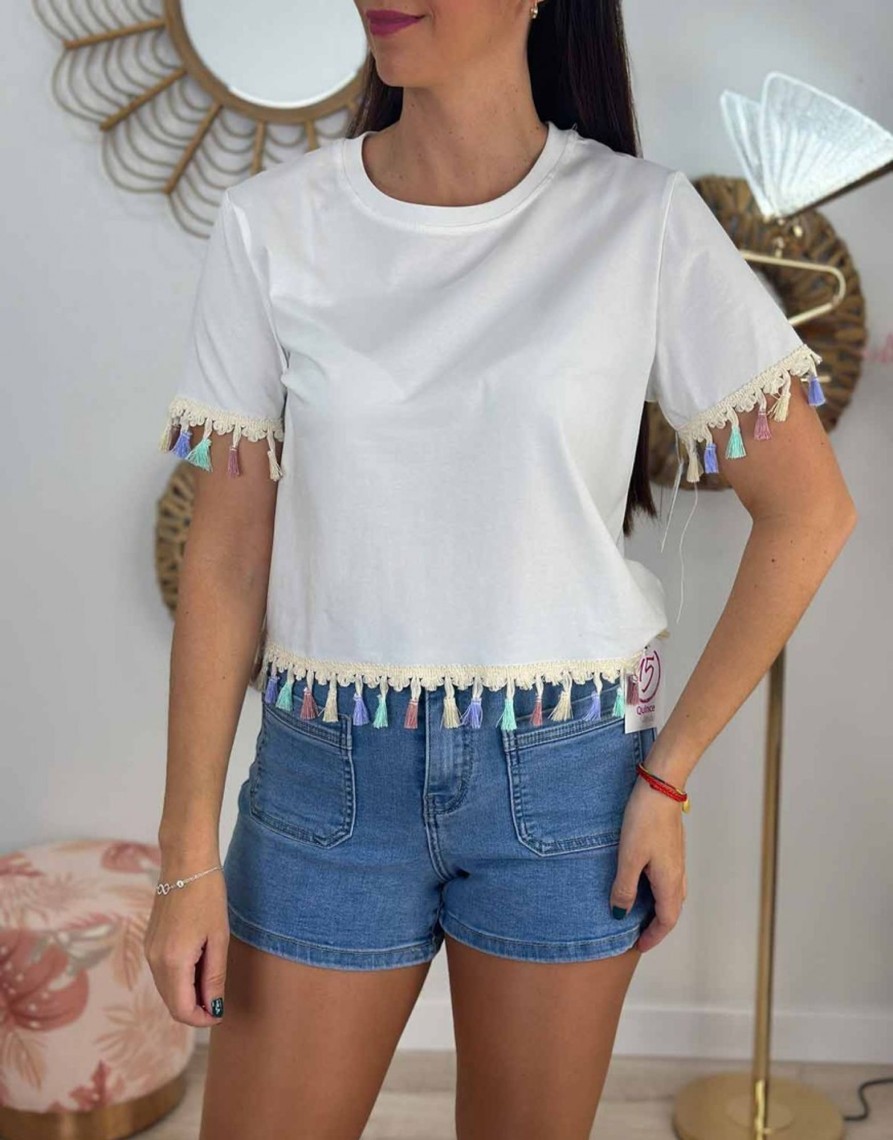 QUINCE MODAS Camiseta Cropped Borlones Pastel | Camisas Y Tops